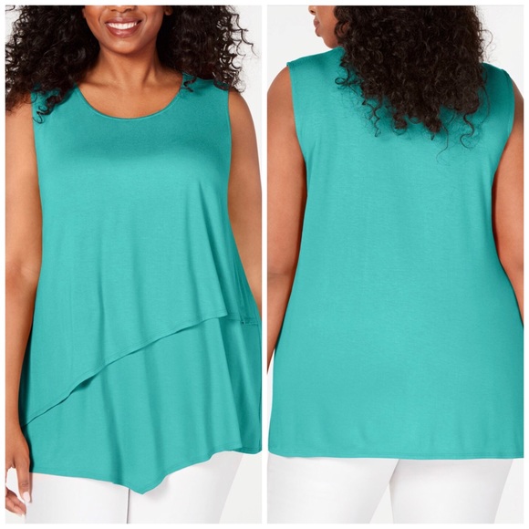 Alfani Tops - 1X 3X 4X Alfani Lagoon Green Asymmetrical Tank Top